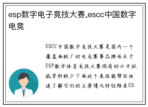 esp数字电子竞技大赛,escc中国数字电竞